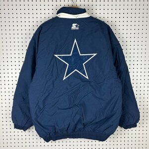 Dallas Cowboys Starter Puffer Jacket Large 90s Full Zip Blue White NFL Star READ